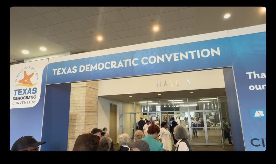 Welcome sign at the Hilliard Center for the 2026 Texas Democratic Party Convention.